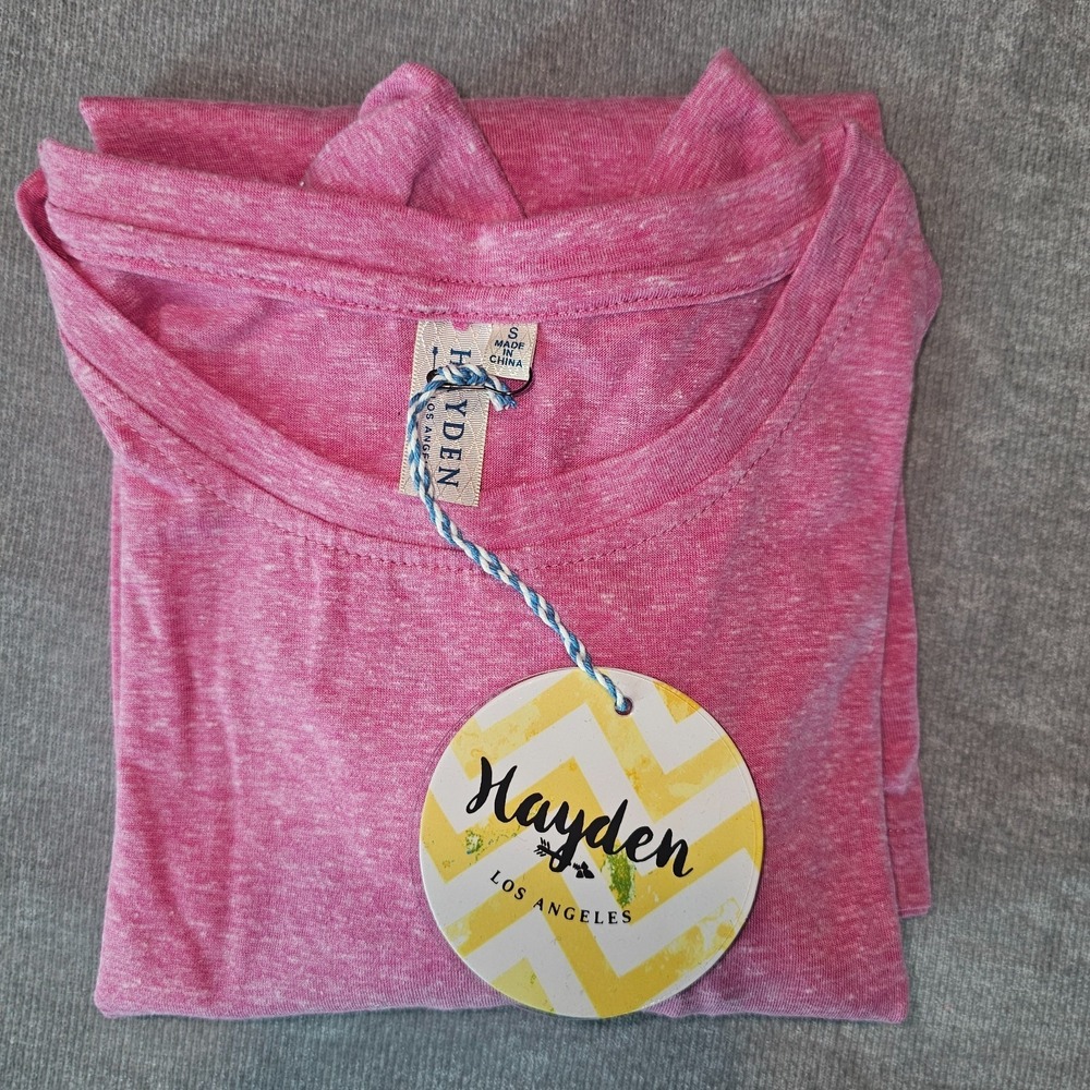 Hayden L.A Women's Pink Ruffle Cap Short Sleeve Tie Tape Side Top NWT Small - Picture 13 of 14